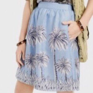 J. Crew Linen A Line Skirt in Palm Tree Print Pockets - Size 0